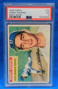 1956 Topps # 79 Sandy Koufax espalda gris PSA 3 en muy buena condición # 74733929 ¡Brooklyn Dodgers!!! - Imagen 1 de 2