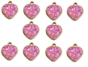 10 Corazones de Resina Dorada con Puntos Rosa Iridiscentes Adornos de Doble Cara Artesanía - Imagen 1 de 2