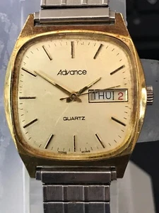 Advance 34mm Golden Day/Date Analog Quartz Unisex Watch, Run ( Lot1984) - Picture 1 of 11