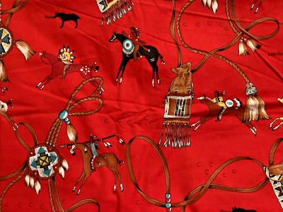 Alexander Henry Fabric Native American Medicine Bag Horses on Red 3.25Y OOP - Image 1 of 3