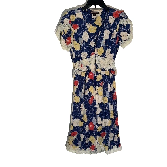 De colección-Betsy Johnson-6-multicolor-encaje floral, 100% seda, cremallera completa, vestido midi. Foto 1 de 4