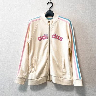 Adidas Activewear Jersey Jacket 3Line Track Y2K Size XXS Ivory Full Zip Grunge - Image 1 of 4
