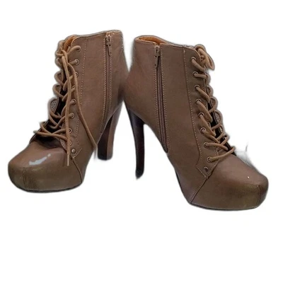 Botines Charlotte Russe Taupe con plataforma con cordones cremallera lateral talla 10 Foto 1 de 4