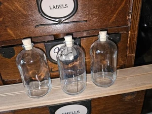 LOT 3  Vintage  Cork Medicine Bottles Apothecary Glass Vials 4" T - Picture 1 of 6