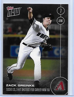 Topps Now Zack Greinke Tosses CG 2016, cierre de 3 hits para ganar #150 impresión/281 SSP Foto 1 de 2