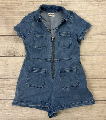 SHOW ME YOUR MUMU Mujer 2XL Azul Francés Denim Manga Corta Rancho Mameluco EXCELENTE Foto 1 de 4