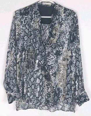 Alice + Olivia Amos Top S Velvet Burnout Silk Blend Snake Skin Animal Sheer - Image 1 of 4