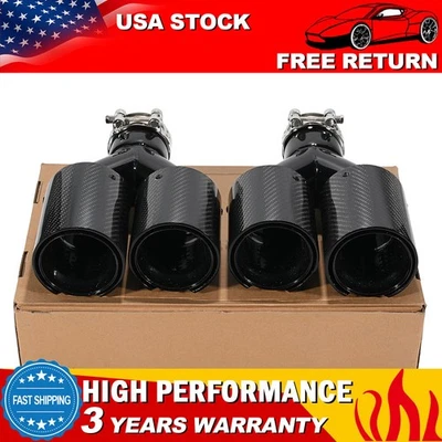 For BMW Dual Exhaust Twin End Tip Tail Pipe 63MM In 101MM Out Carbon Fiber Style - Image 1 of 4