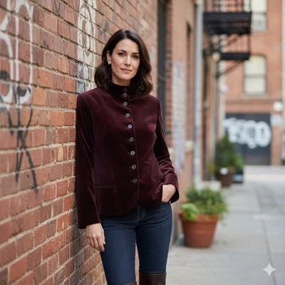 Chaqueta Blazer Militar De Colección Ralph Lauren Terciopelo Cuello Alto Montar Borgoña 16 Foto 1 de 4