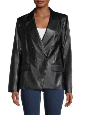 $298 BCBG women's faux leather double-breasted blazer - black - size M Medium - Image 1 of 4