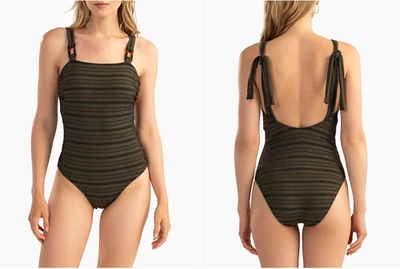 Traje de baño Shoshanna Tie-Strap de una pieza verde oliva negro tortuga talla 0 precio de venta sugerido por el fabricante 310 USD Foto 1 de 4