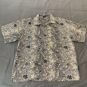 Sideout Shirt Mens Large Blue Tan Floral Hawaiian Button Up Aloha Short Sleeve - Picture 1 of 7