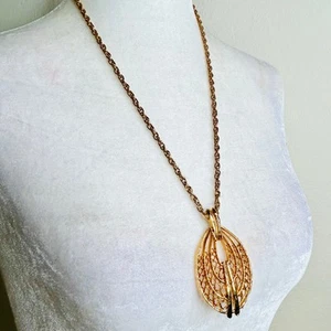 Vintage Gold Tone Brutalist Pendant Necklace - Picture 1 of 7