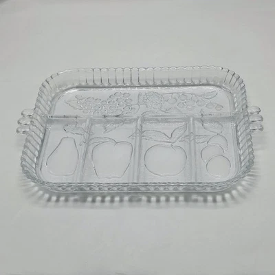 Bandeja de vidrio para servir frutas rectangular transparente bordes estriados plato decorativo de fiesta Foto 1 de 4