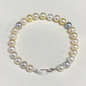 6.3-7mm Round Multicolor Japanese Akoya pearl Bracelet 14K White Gold Clasp,7.8" - Picture 1 of 15