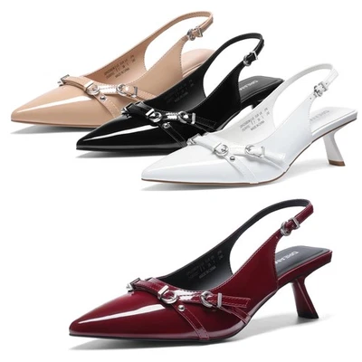 Mujeres Chic Zapatos de salón con cordones Tacones bajos de gatito Punta en punta Ciudad Boda Fiesta Bombas Foto 1 de 4