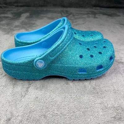 Crocs Classic Iridescent Glitter Clogs Mens 6 Womens 8 Blue Sparkle Comfort NWOT - Image 1 of 4