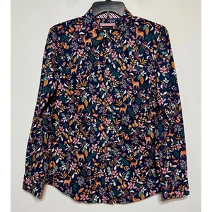 Talbots Whimsical Woodland Ditsy Top Small Cottagecore Goblincore Dark Academia - Picture 1 of 5