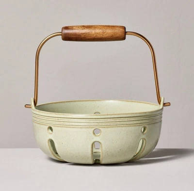 Зеленая Керамическая Ягодная Чаша с Ручкой для Переноски Новая 2025 Очаг и Рука с Магнолией - Изображение 1 из 4
