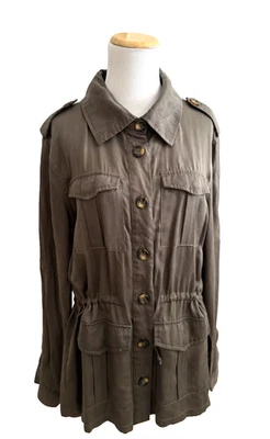 Aqua Jacket L Dark-Olive  Safari Military Epaulettes Button-Front Mid-Length - Image 1 of 4