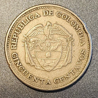 1958 REPÚBLICA DE COLOMBIA LIBERADOR SIMÓN BOLÍVAR CINCUENTA-CENTAVOS Foto 1 de 2