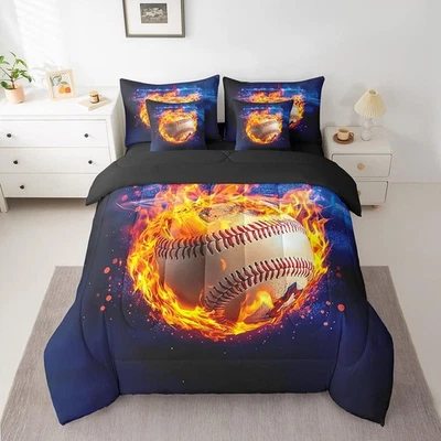 Juego de cama de béisbol de 7 piezas tamaño queen juego deportivo edredón conjunto sábanas planas,... Foto 1 de 4