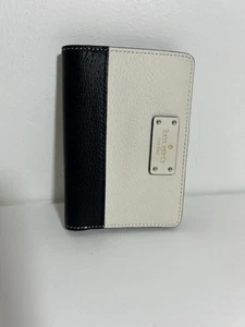 Kate Spade New York Snap Closure Black & White Leather Bi-Fold ID Wallet - Picture 1 of 3