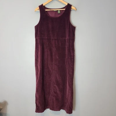 Vtg LL Bean Jumper Corduroy Dress Sz 10 Overall Pocket Purple Cottage 90s Modest - Image 1 of 4