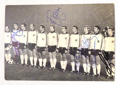 6 DFB Autogramme -Maier-Haller-Libuda-Fichtel-Overath-Vogts - Bergmann WM 70 - Bild 1 von 2