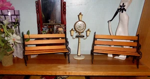 RARE-2 DOLL WOOD & METAL PARK BENCHES-FOR DOLLS 6" TO 11"-EXCELLENT - Picture 1 of 2