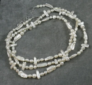 Weiße Süßwasserperlen Stab Runde Kartoffelnugget Multi Form Lange Halskette 52" - Bild 1 von 5