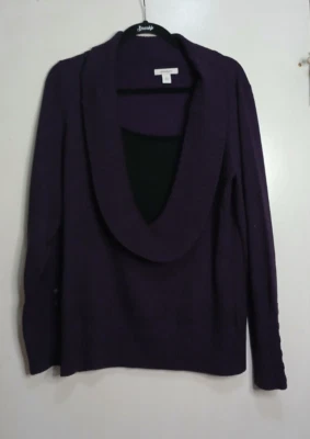 女式 XL 码连衣裙谷仓紫色圆领长袖毛衣;二手 — 第 1/4 张图片