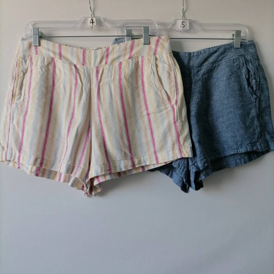 Gap Womens Ivory & Blue Flat Front Multi Striped Pull On Shorts Size L Lot Of 2 - Image 1 of 4
