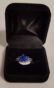 New Women's Jewelry 10kt White Gold Filled Round Blue Gem Ring Ladies Size 6