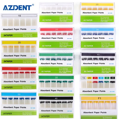 AZDENT Dental Absorbent Paper Points Taper 02 04 06 Endodontics Root Canal Clean - Image 1 of 3