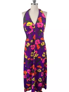 Vintage 60 70er Royal Hawaii Maxikleid Damen S-M lila Blumen ärmellos Luau - Bild 1 von 13