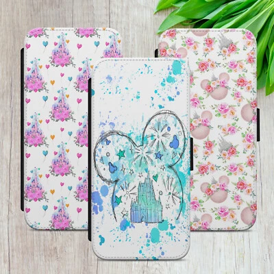 MICKEY MOUSE CASTLE FLIP FOR IPHONE SAMSUNG HUAWEI PIXEL WALLET PHONE CASE COVER - Image 1 of 4