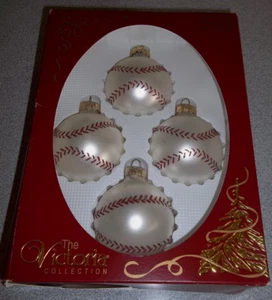 Vtg Set of 4 Glass Baseball Ornaments The Victoria Collection Original Box USA - Picture 1 of 5