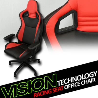 Black/Red Red Stitches Pvc Leather MU Racing Bucket Seat Game Office Chair Vl03 - Image 1 of 2