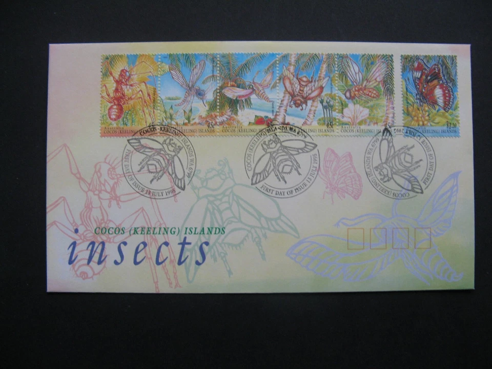 AUSTRALIA COCOS K.  ILANDS, cover FDC 1995, insect ao ant butterfly beetle moth - Image 1 of 1