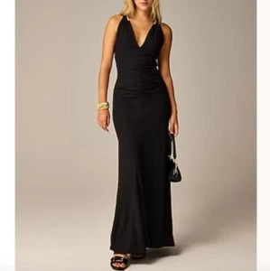 NWT J.Crew Collection Sz 2 Black Full-Length Embellished Ruched Dress CD510 - Picture 1 of 15