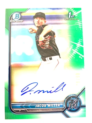 2021 Bowman Chrome 1st Jacob Miller Green Auto /99 Rookie - Image 1 of 3
