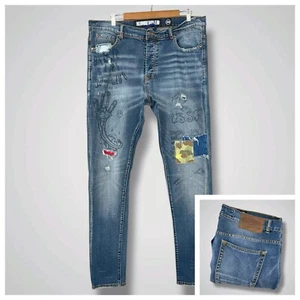 Billionaire Boys Club BBC Moonshot Blue Distressed Astronaut Jeans Mens 38X33 - Picture 1 of 16