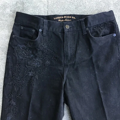 Pantalones de mezclilla Lauren Jeans Company Ralph Lauren negros bordados talla 6 clásicos rectos  Foto 1 de 4