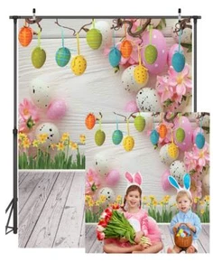 Easter Backdrop for Photography 5x7ft Easter Backdrop Easter Eggs Rustic Wood... - Picture 1 of 7