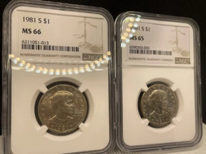 NGC pair 1981-S SBA $1 LOW MINTAGE High Gem Grade! MS66 & MS65 - Picture 1 of 5