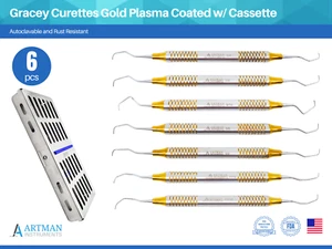Gracey Curettes (7 PCS) Stainless Steel Cassette Gold Plasma Coated ARTMAN - Picture 1 of 9
