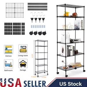 6 Tier Storage Rolling Wire Rack w/ Wheels Shelving Units Metal Standing Shelves - Picture 1 of 26
