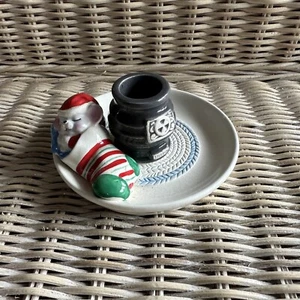 VINTAGE 1983 AVON CHRISTMAS SNUGGLY MOUSE CERAMIC CANDLE STICK HOLDER - Picture 1 of 7