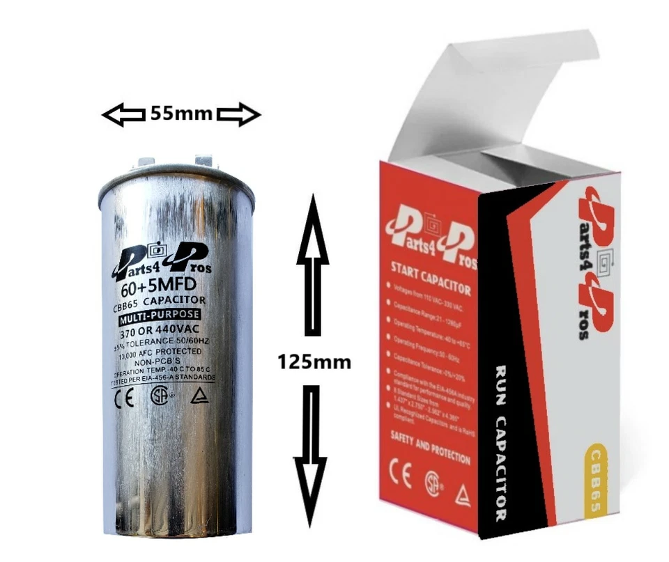60+5 60/5 uF MFD 370-440V 440 VAC High Quality Motor Dual Run Capacitor CBB65-R